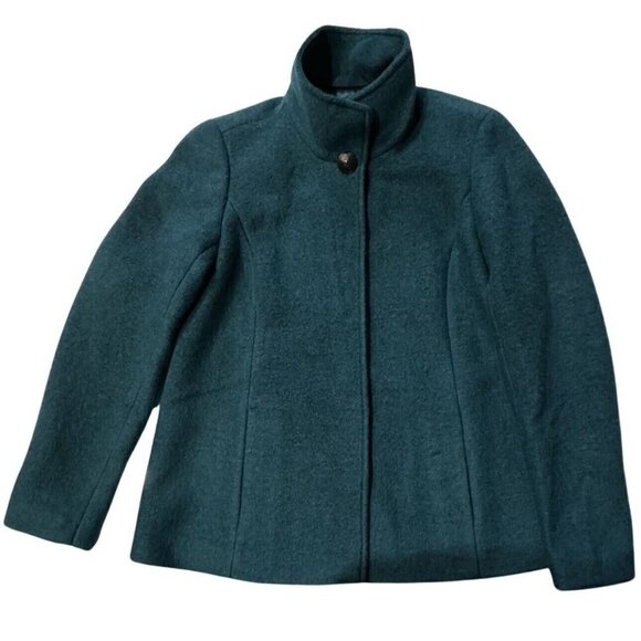 LANDS' END Wool Short Coat Jacket Women Size 8 Green Winter Boxy Retro Gorpcore - Picture 4 of 14